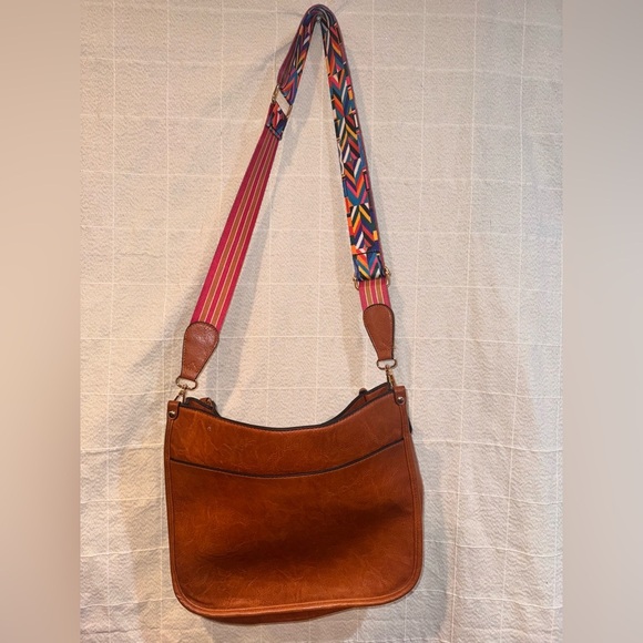 /a Handbags - Elegant Brown Shoulder Bag with Multicolor Strap